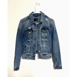 American Eagle Women's Stretch Denim Jean Jacket Blue Button Up M